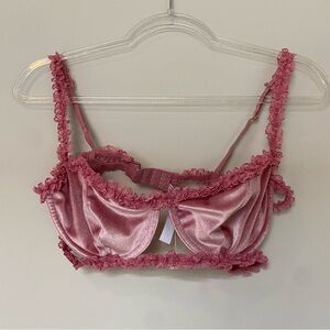 out from under pink velvet ruffle strappy balconette bra unpadded 36C